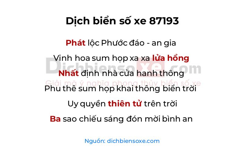 Dịch thơ biển số 87193