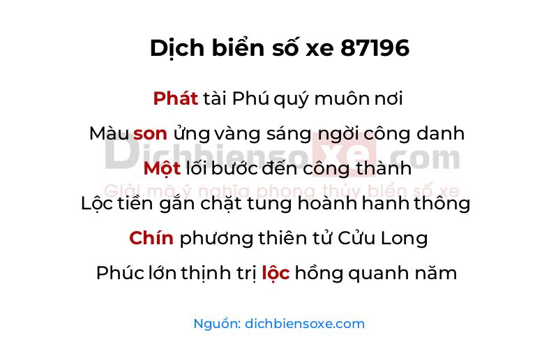 Dịch thơ biển số 87196