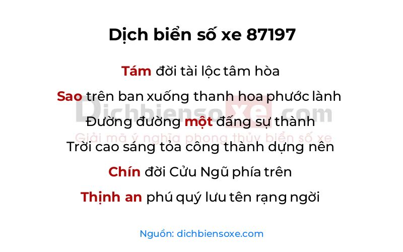 Dịch thơ biển số 87197