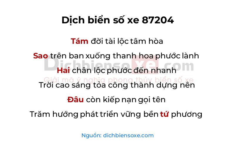 Dịch thơ biển số 87204