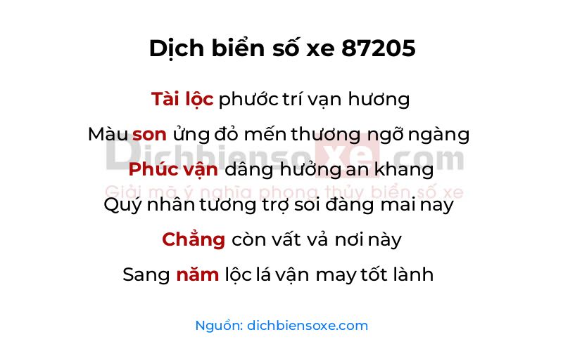 Dịch thơ biển số 87205