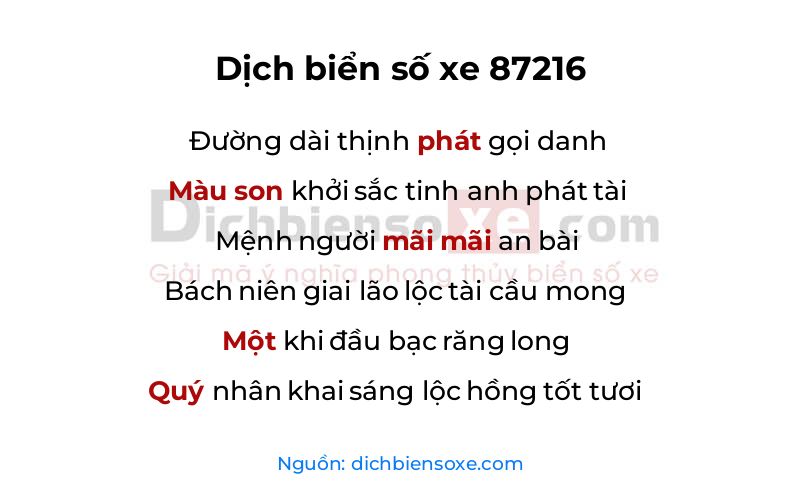 Dịch thơ biển số 87216