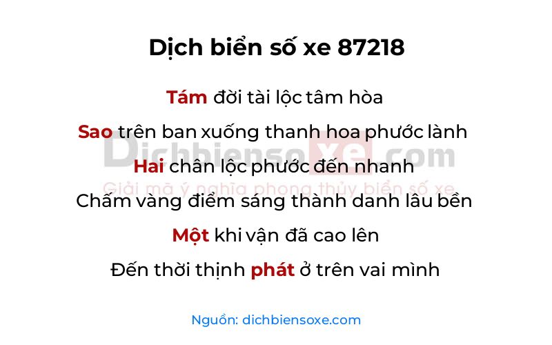 Dịch thơ biển số 87218
