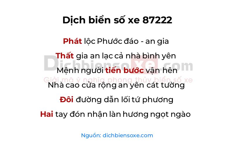 Dịch thơ biển số 87222