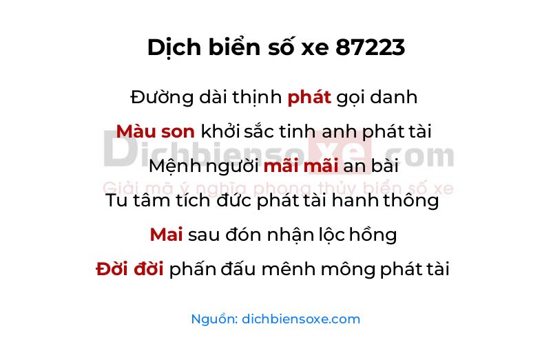 Dịch thơ biển số 87223