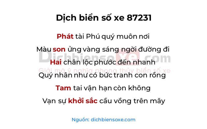 Dịch thơ biển số 87231