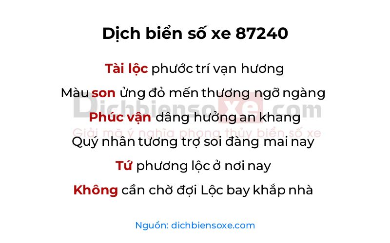 Dịch thơ biển số 87240
