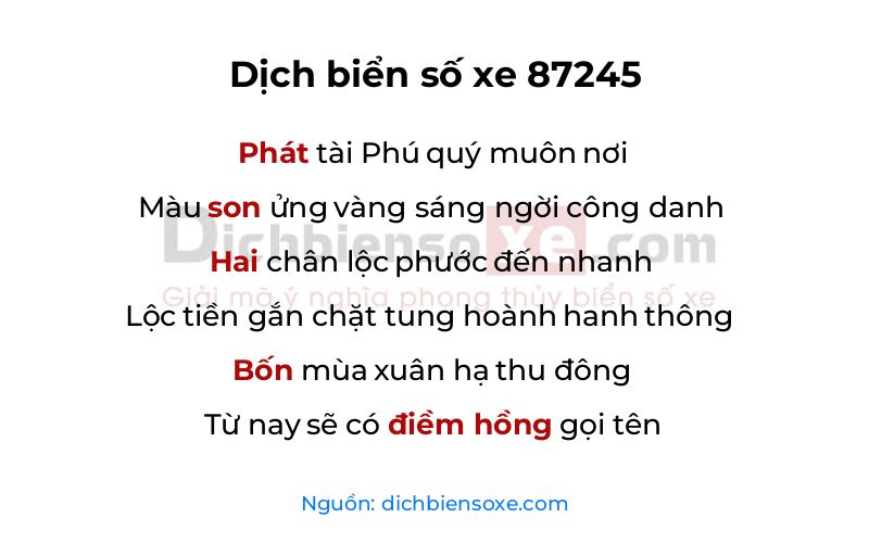 Dịch thơ biển số 87245