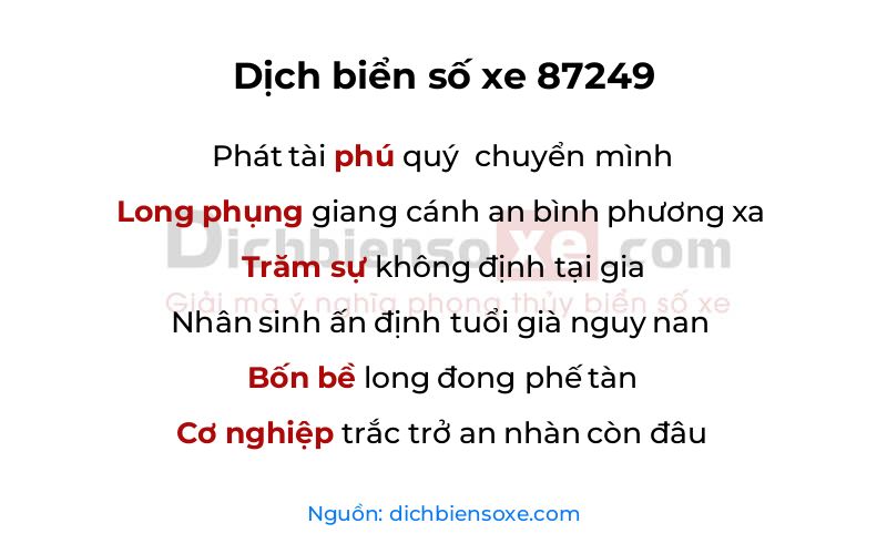 Dịch thơ biển số 87249