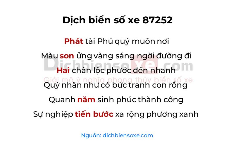 Dịch thơ biển số 87252