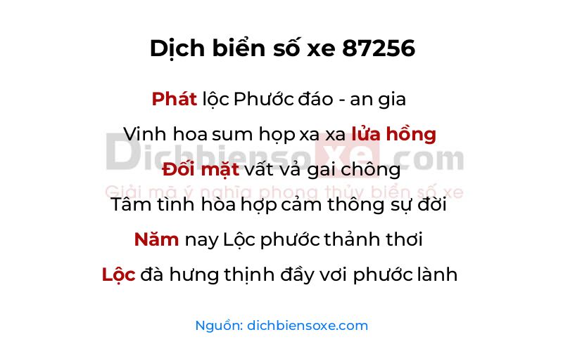 Dịch thơ biển số 87256