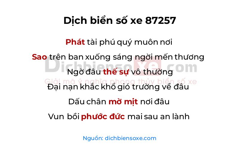 Dịch thơ biển số 87257