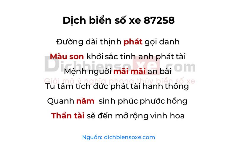 Dịch thơ biển số 87258