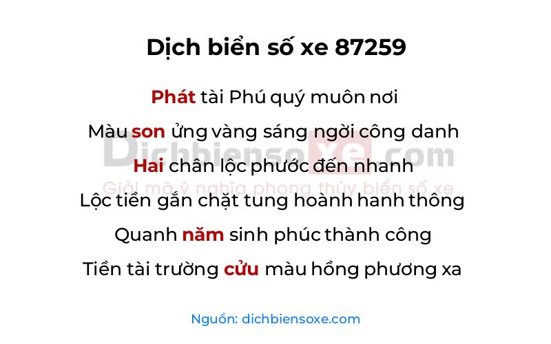 Dịch thơ biển số 87259
