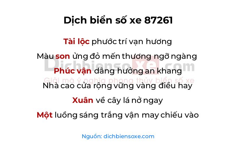 Dịch thơ biển số 87261