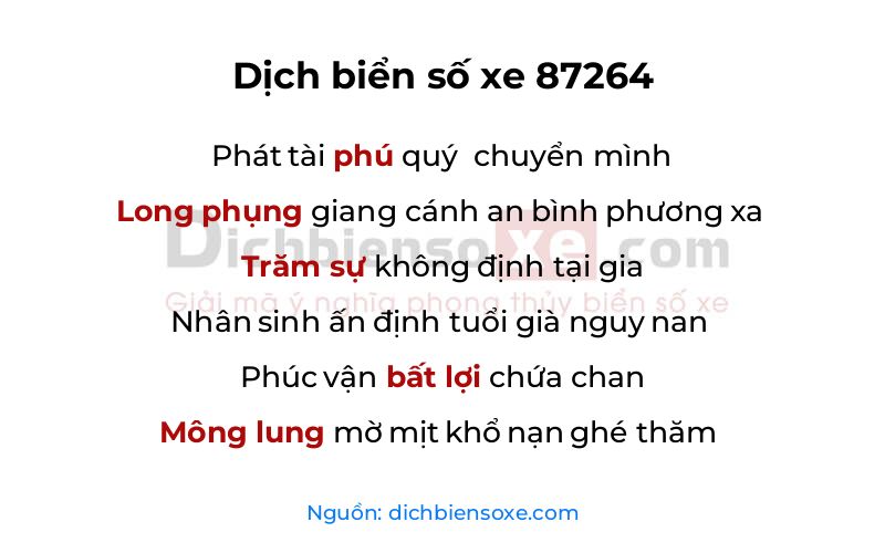 Dịch thơ biển số 87264