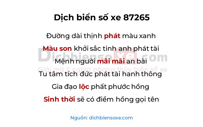 Dịch thơ biển số 87265