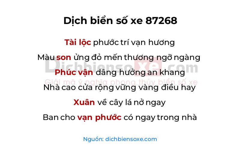 Dịch thơ biển số 87268