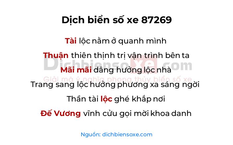 Dịch thơ biển số 87269