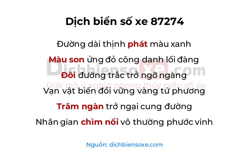 Dịch thơ biển số 87274