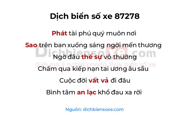 Dịch thơ biển số 87278