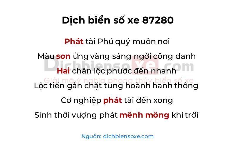 Dịch thơ biển số 87280