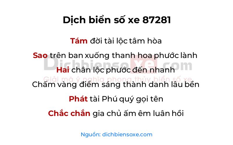 Dịch thơ biển số 87281
