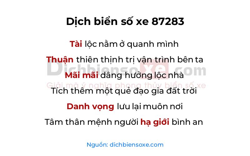 Dịch thơ biển số 87283