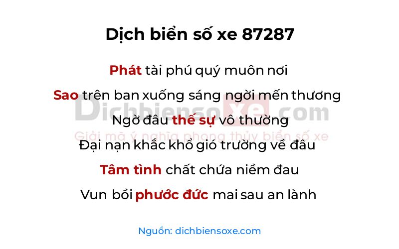 Dịch thơ biển số 87287
