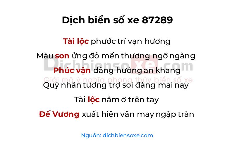 Dịch thơ biển số 87289
