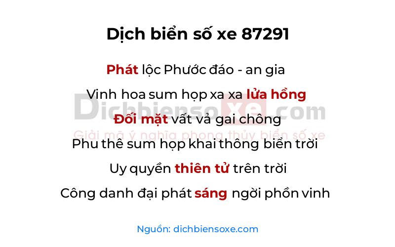 Dịch thơ biển số 87291
