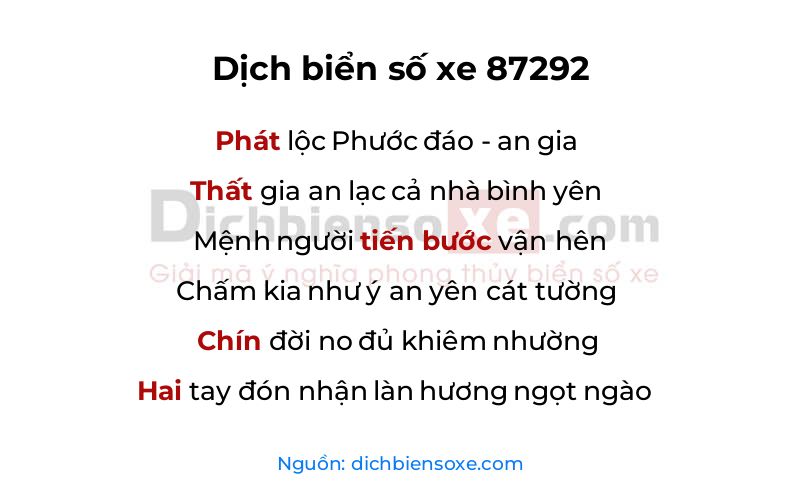 Dịch thơ biển số 87292