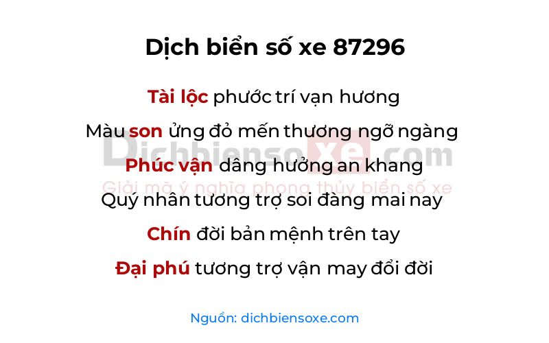 Dịch thơ biển số 87296