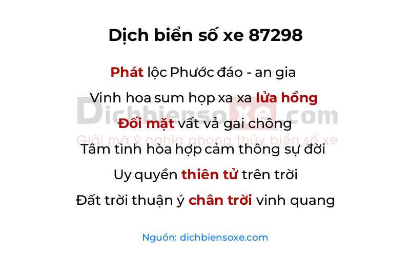 Dịch thơ biển số 87298