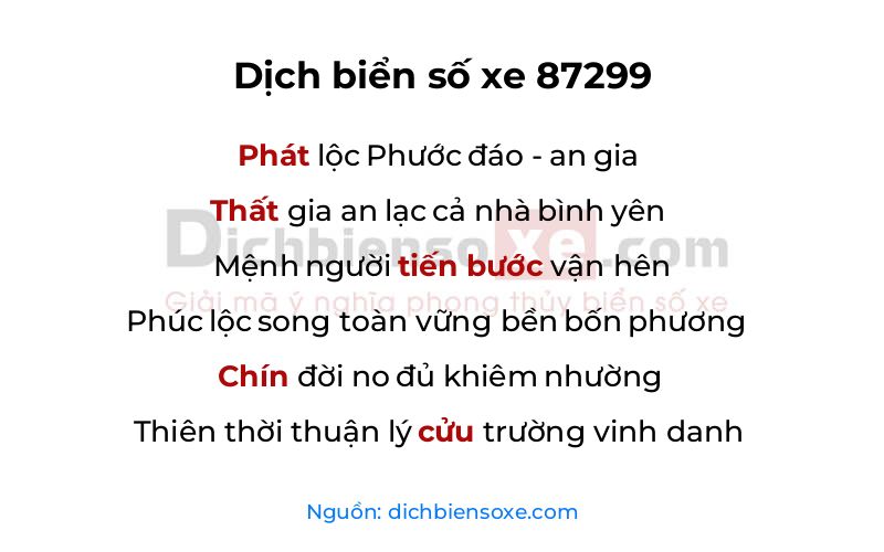 Dịch thơ biển số 87299