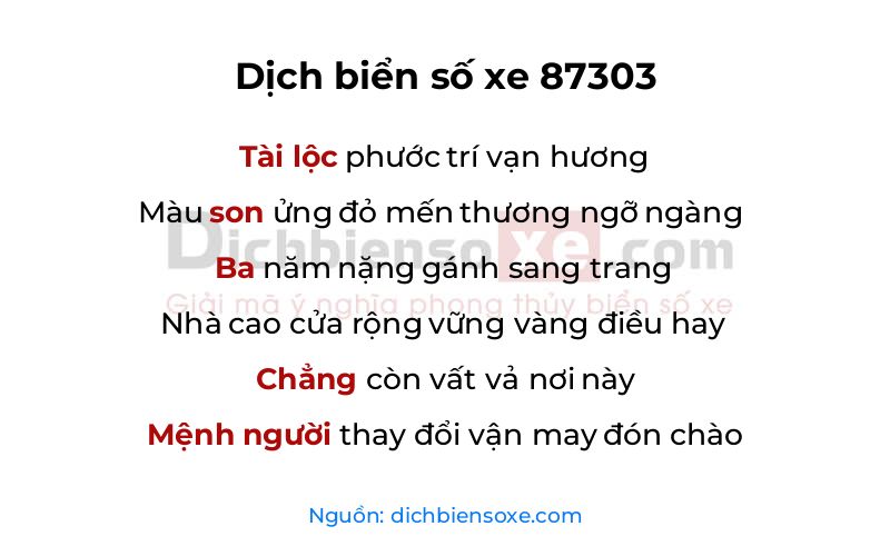 Dịch thơ biển số 87303