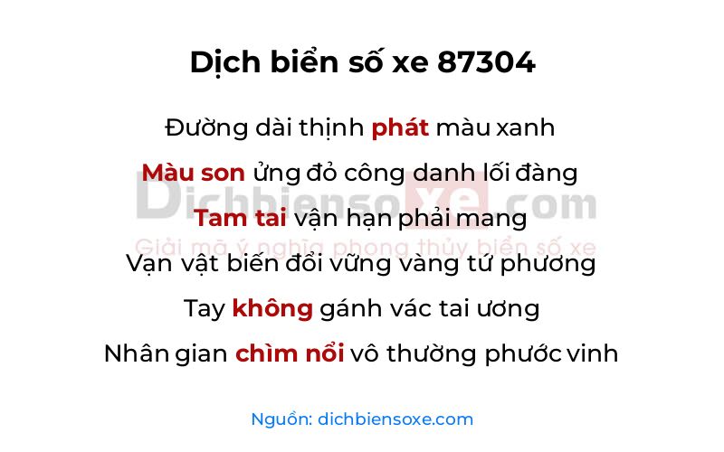 Dịch thơ biển số 87304