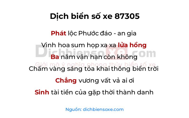 Dịch thơ biển số 87305