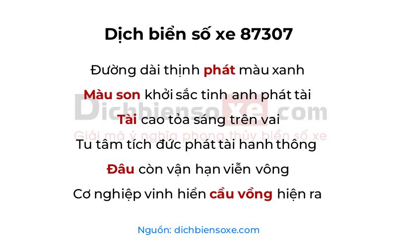 Dịch thơ biển số 87307