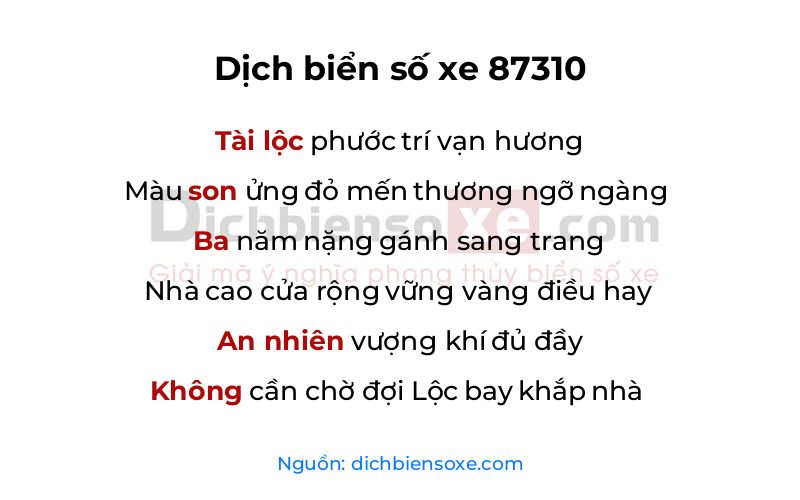 Dịch thơ biển số 87310
