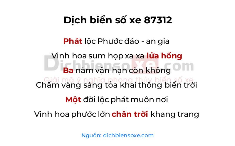 Dịch thơ biển số 87312