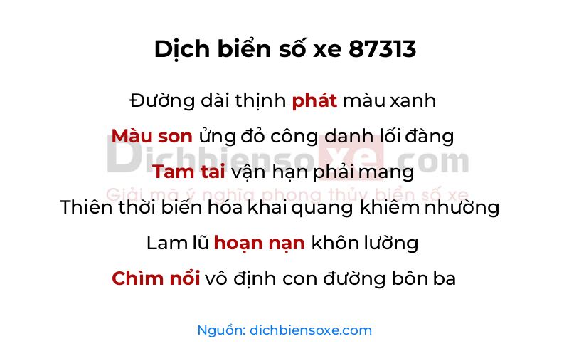 Dịch thơ biển số 87313