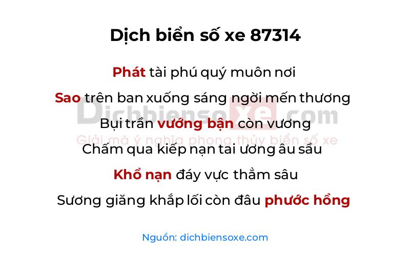 Dịch thơ biển số 87314