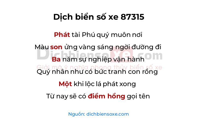 Dịch thơ biển số 87315