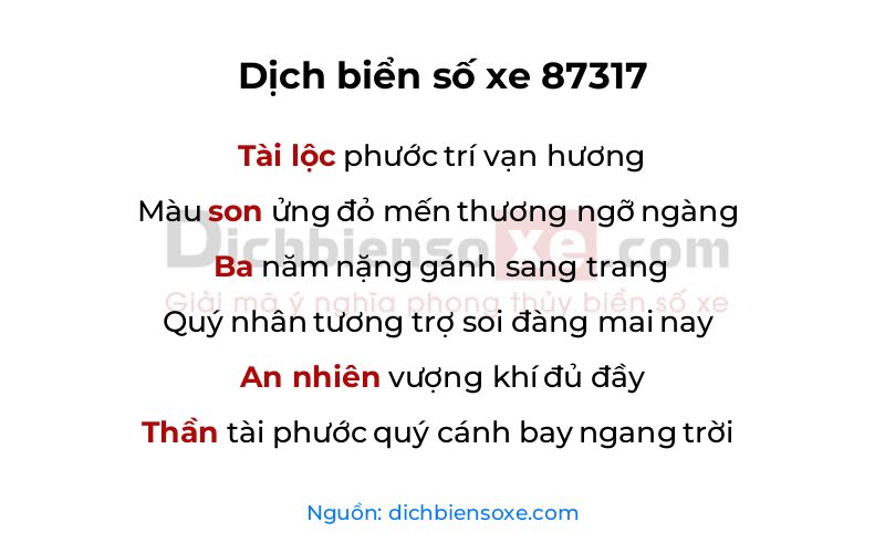 Dịch thơ biển số 87317