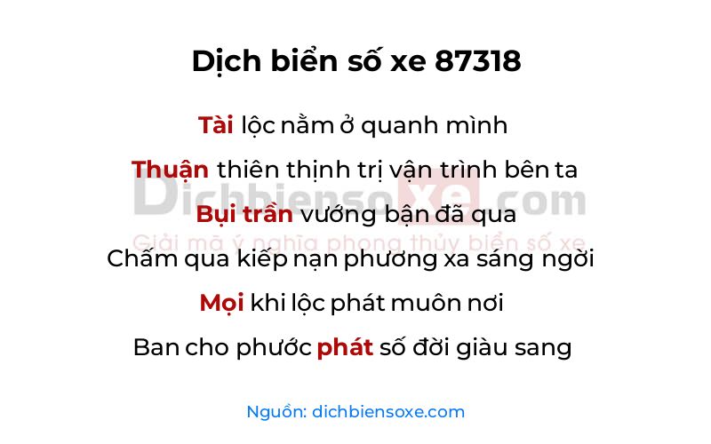 Dịch thơ biển số 87318