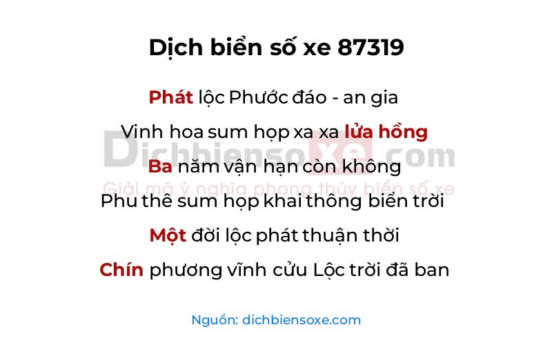 Dịch thơ biển số 87319