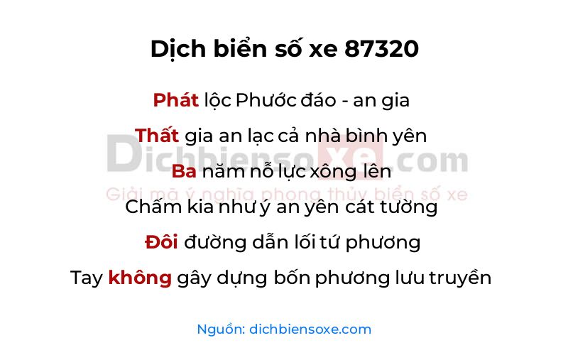 Dịch thơ biển số 87320