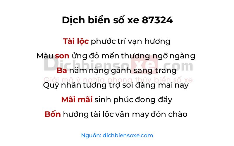 Dịch thơ biển số 87324