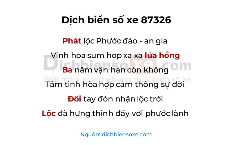 Dịch thơ biển số 87326